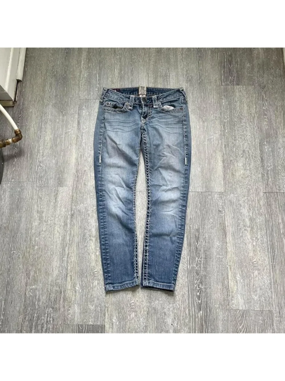 Light Wash Blue / White Vintage Early 2000’s Y2K True Religion Denim Jeans - Picture 2 of 5